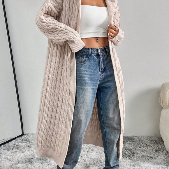 Apricot Casual Women's Drop Shoulder Open Front Hooded Longline Cardigan - Picture 7 of 7